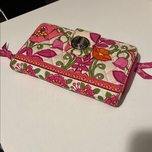 Vera Bradley Turn Lock Wallet w/Hot Pink Orange and Pink Flowers Spring Summer